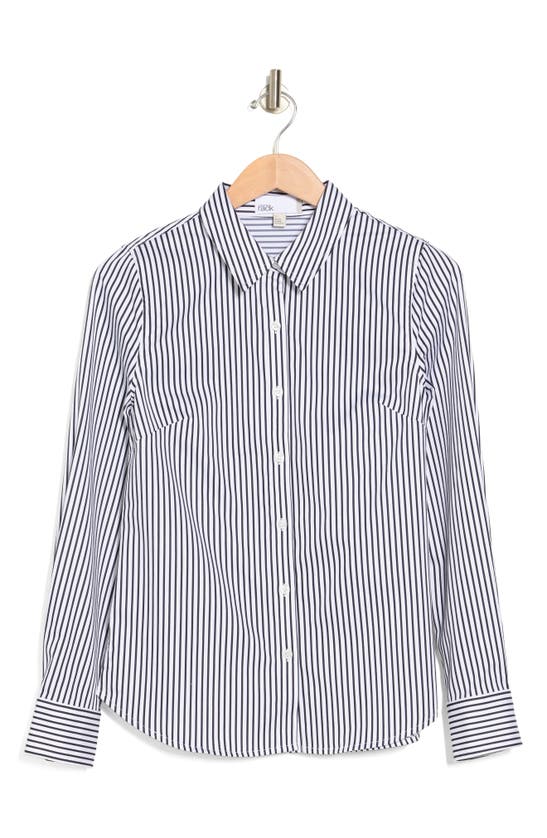 Nordstrom Rack Essential Stripe Poplin Shirt In White- Navy Night Stripe