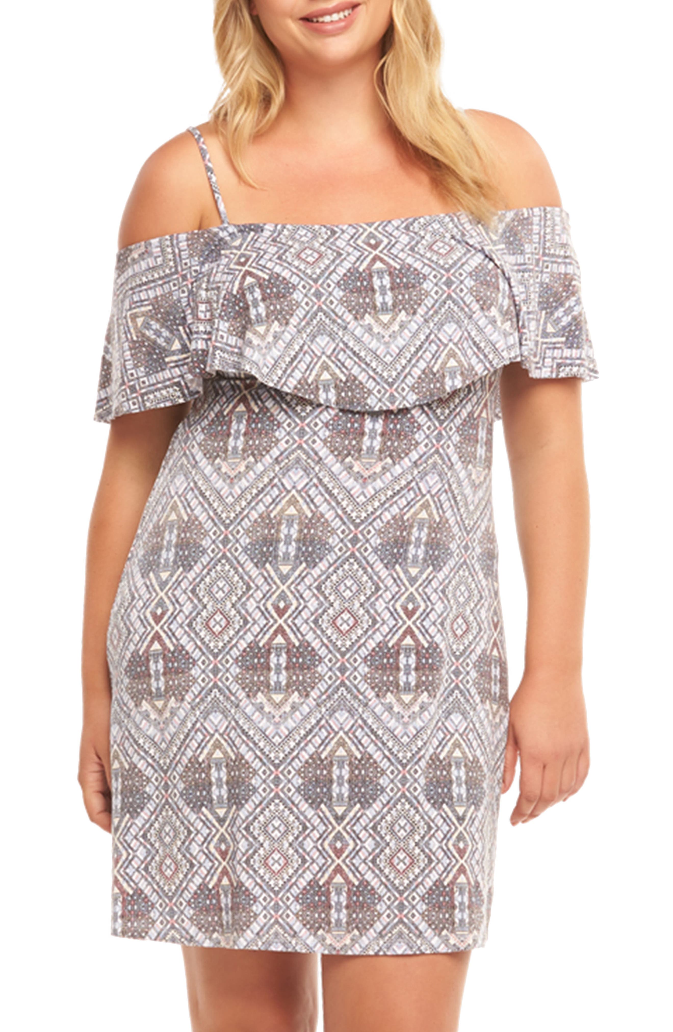 Plus Size Tart Tacita Ruffle Bodice Cold Shoulder Dress, Blue