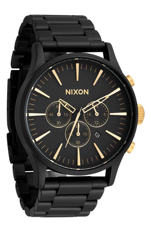 Shop Nixon Sentry Chronograph Bracelet Watch, 42mm In Matte Black/gold