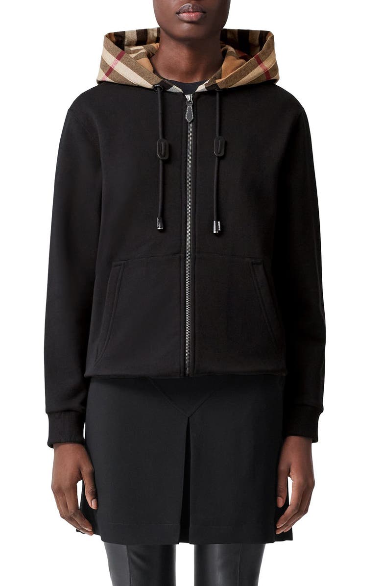 Burberry Poulter Check Hood Cotton Zip Hoodie | Nordstrom