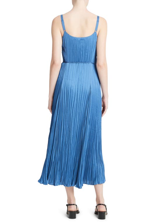 Vince V-neck Pleated Satin Slipdress In Cadet Blue