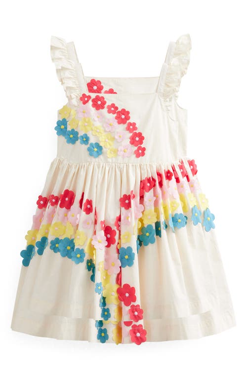 Boden Kids' Appliqué Floral Flutter Sleeve Cotton Sundress in Vanilla Pod