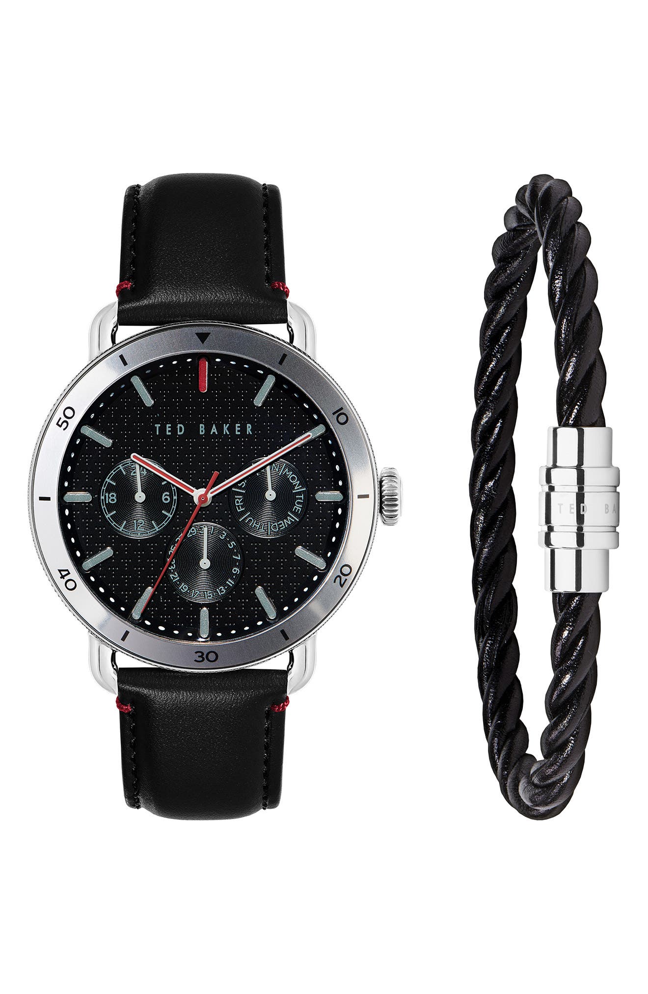 ted baker multifunction leather strap watch