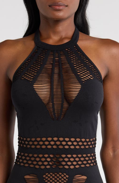 Shop Hauty Set Me Free Sleeveless Lace-up Fishnet Teddy In Black