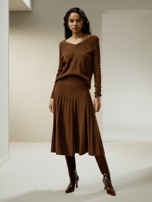 Lilysilk V-neck Ultra-fine Merino Wool Sweater In Brown