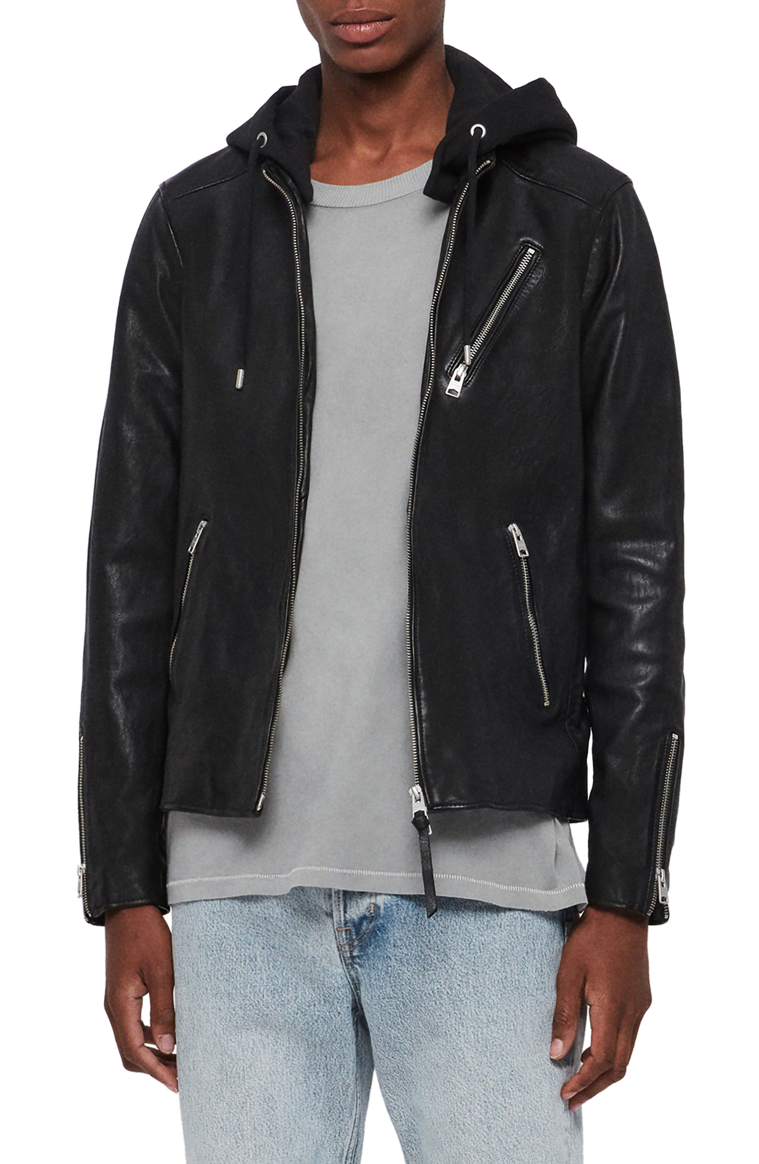 all saints hooded leather jacket