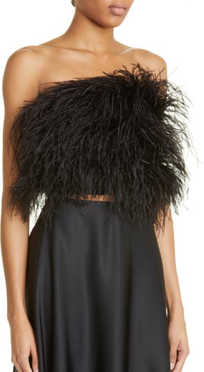 LAPOINTE Ostrich Feather Trim Tube Top