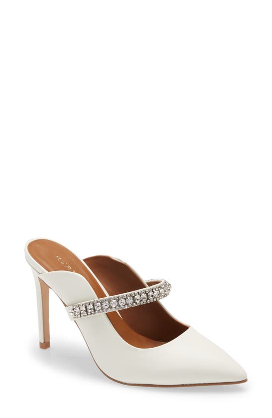 Kurt Geiger Duke Crystal Strap Pointed Toe Mule In White Leather