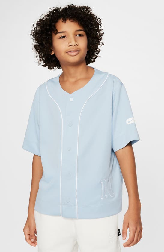 Shop Nike Kids' Athletics Dri-fit Baseball Jersey In Armory Blue/ White