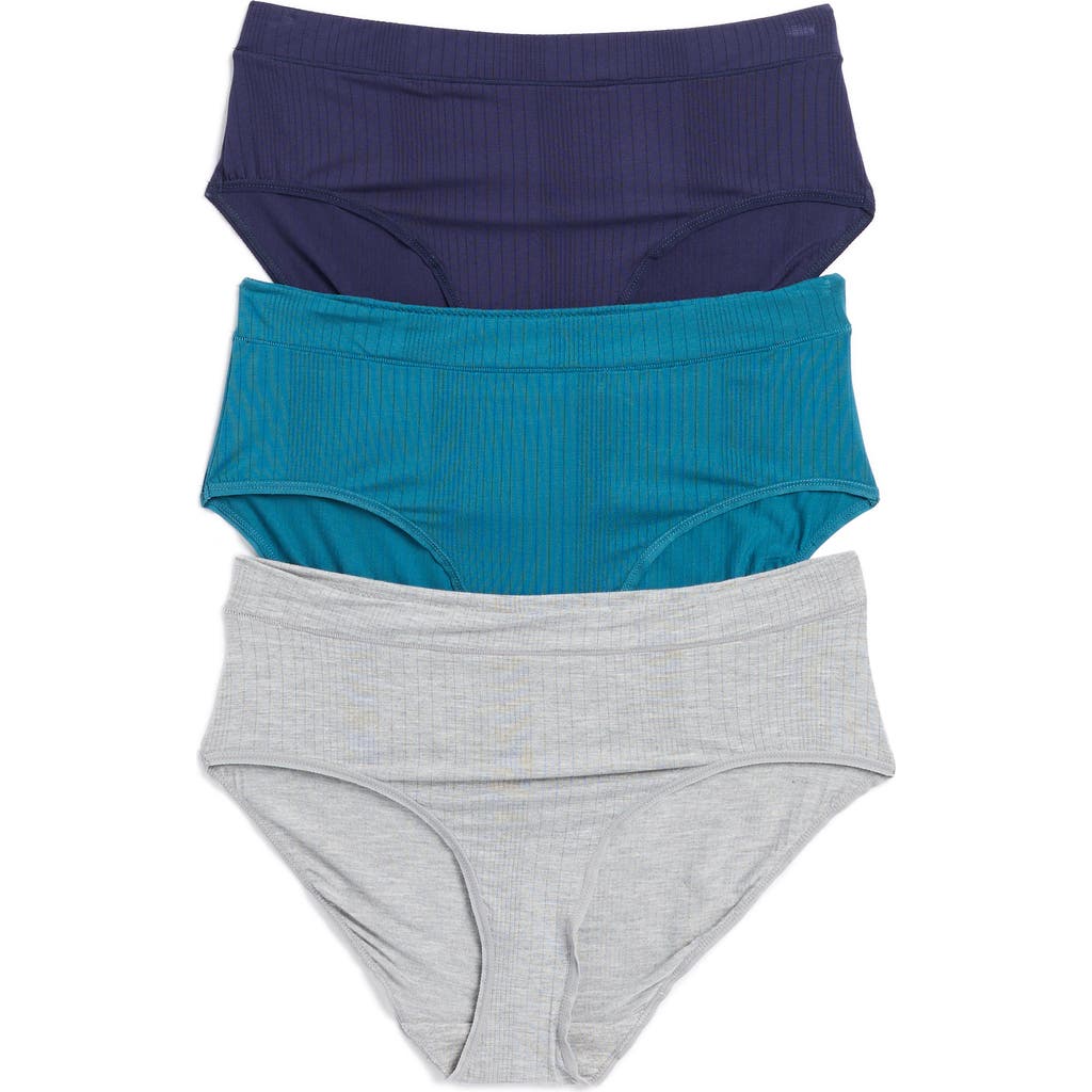 Nordstrom Rack Assorted 3-pack Textured Briefs In Grey Heather -teal Multi