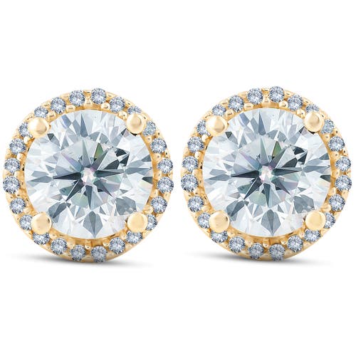 Bliss Diamond 2 1/5 Ct Diamond Halo Screw Back Studs 10k Gold Lab Grown In 10k Yellow Gold