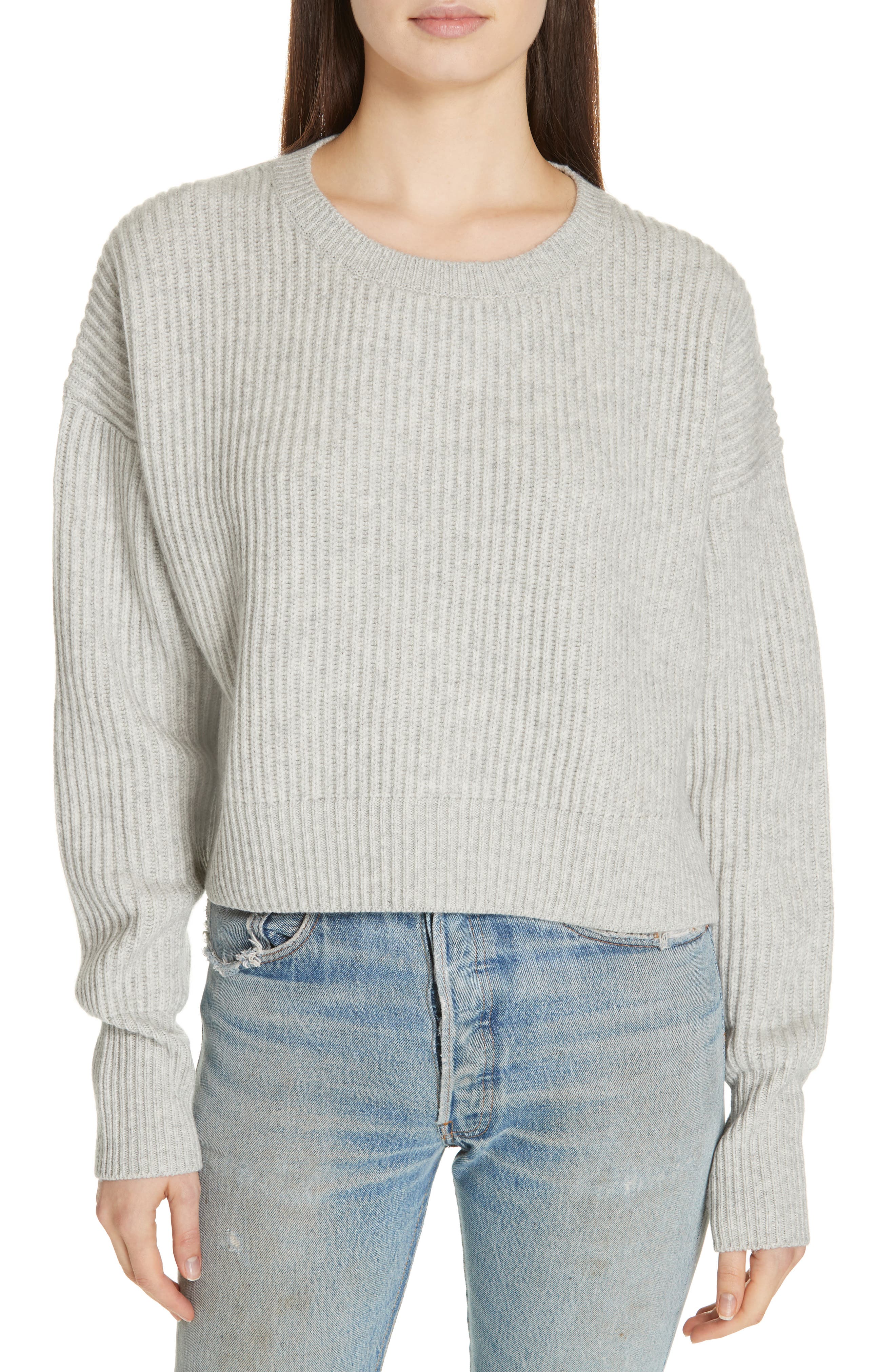 Re/done Wool & Cashmere Crop Sweater, Grey
