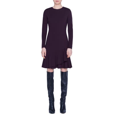 Akris Punto Volant Hem Long Sleeve Jersey Dress, Burgundy