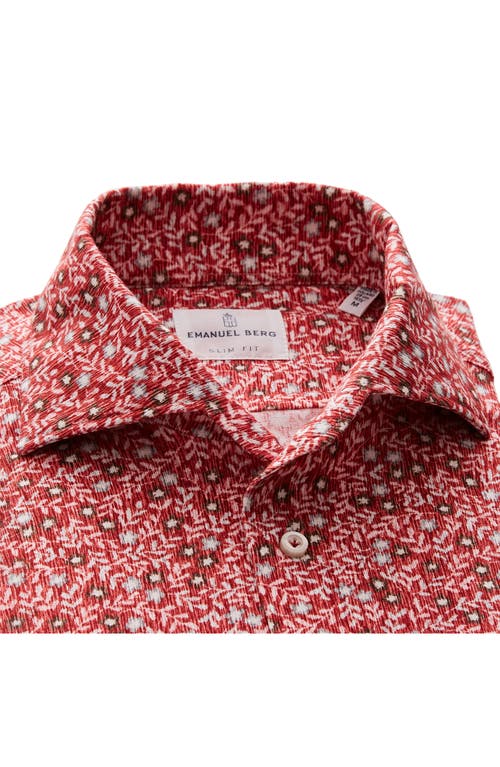 Shop Emanuel Berg Floral Short Sleeve Knit Button-up Shirt In Medium Red