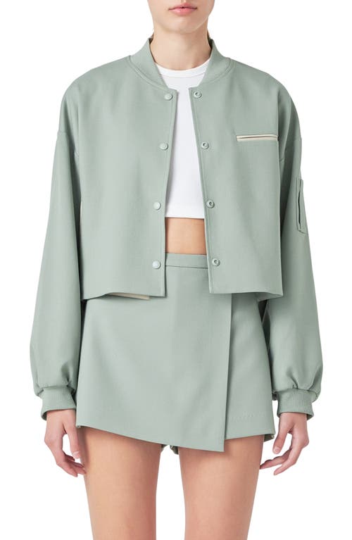 Shop Grey Lab Crop Bomber Jacket In Sage