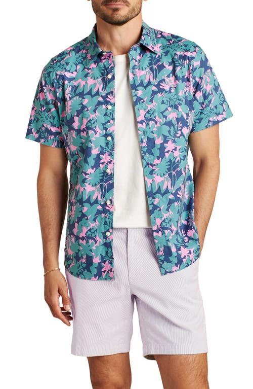 Riviera Slim Fit Floral Short Sleeve Stretch Cotton Button-Up Shirt in Bonavista Leaves V4 C52