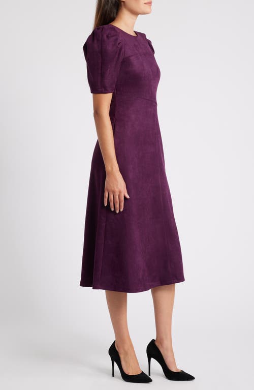 Shop Anne Klein Puff Sleeve A-line Midi Dress In Deep Plum