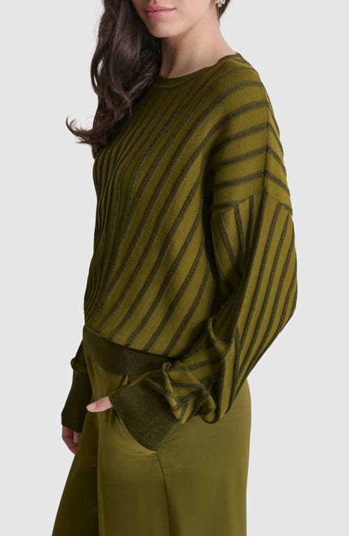 Shop Dkny Transfer Stitch Sweater In Dark Olive/black