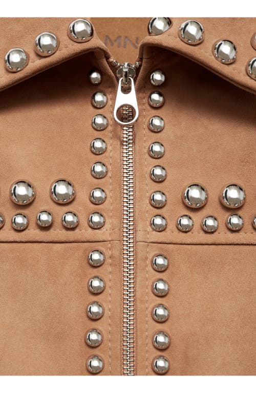 Shop Mango Ashley Studded Leather Jacket In Light Beige