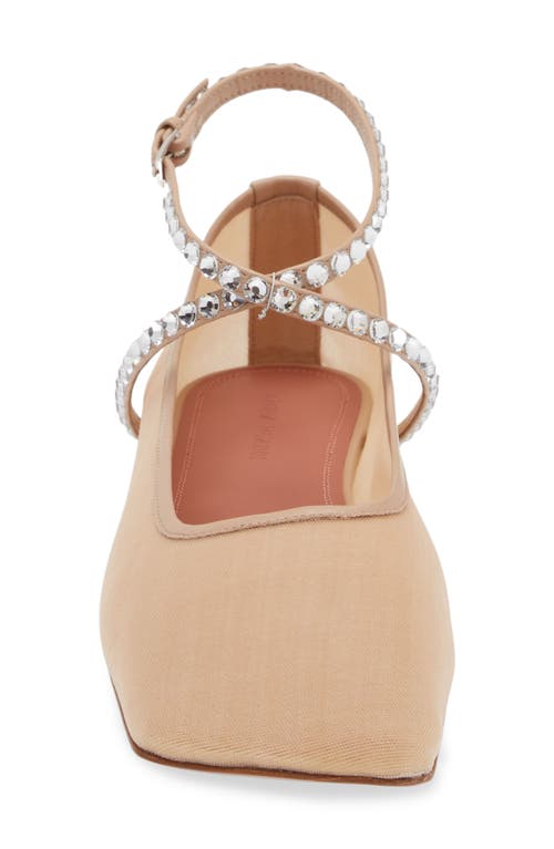 Shop Amina Muaddi Ane Ankle Strap Mesh Flat In Latte/crystal