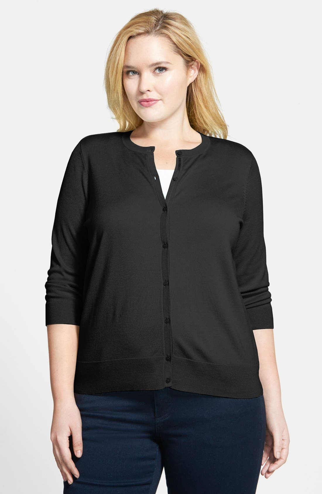 Halogen® Three Quarter Sleeve Cardigan (Plus Size) Nordstrom