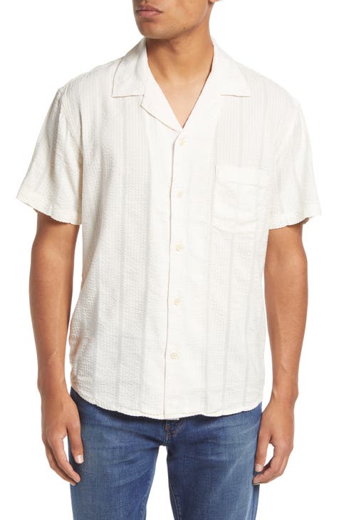 Corridor Striped Seersucker Short Sleeve Button-Up Camp Shirt