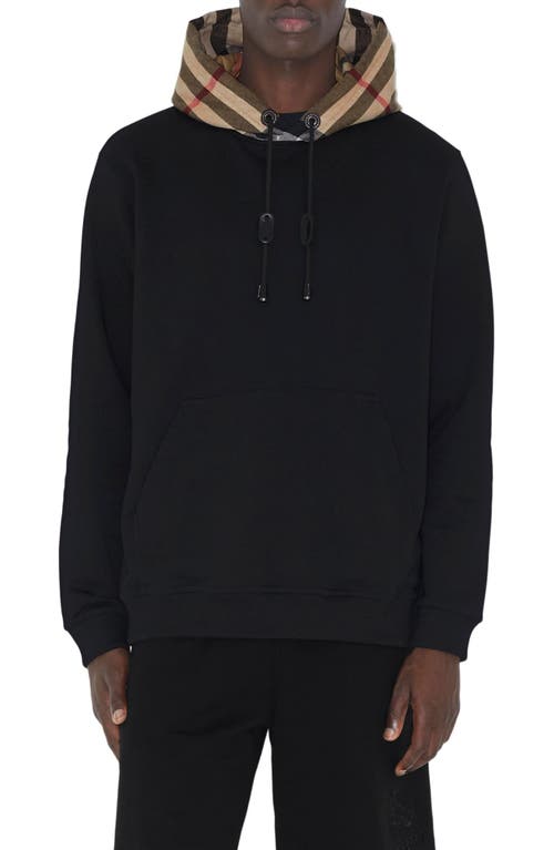 burberry T-Fit Check Cotton Hoodie Black at Nordstrom,