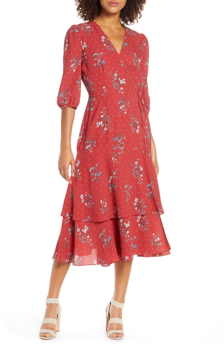 Chelsea28 Floral & Dot Print Tiered Wrap Dress | Nordstrom