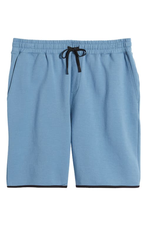 Shop Zella Powertek Stretch Cotton Blend Shorts In Blue Coronet