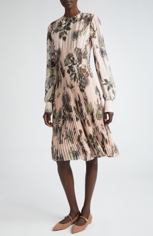 Jason Wu Collection Forest Print Pleated Long Sleeve Crepe Dress Rose Pink/Multi at Nordstrom,
