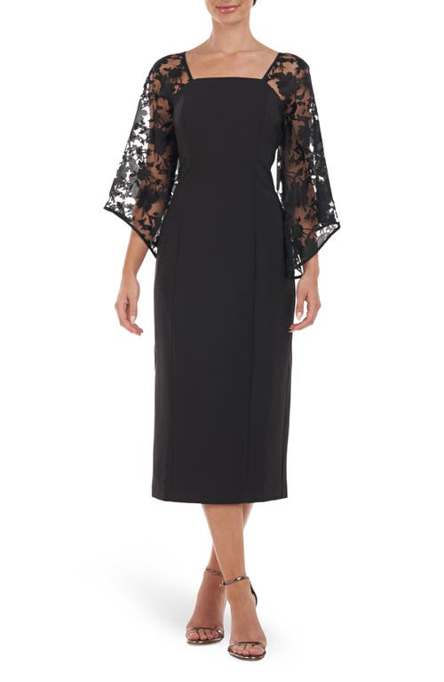 Vivian Floral Flutter Sleeve Midi Dress in Black