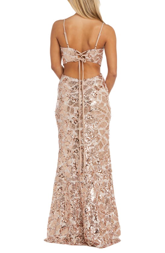Shop Morgan & Co. Beaded Sleeveless Gown In Gold