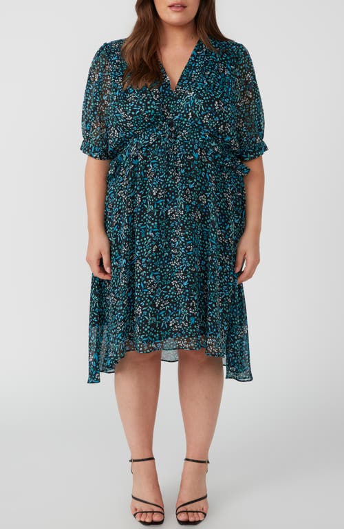 Diane Ruffle Floral Dress in Blue/Turquoise
