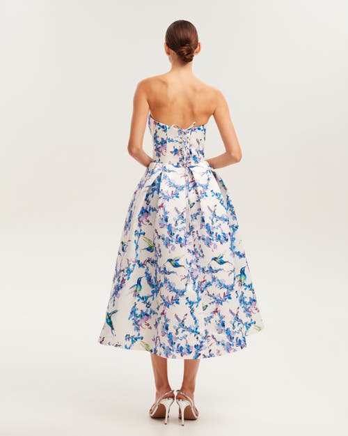 Milla Strapless Midi Dress With Bird And Flower Print, Garden Of Eden In Lavender Birds