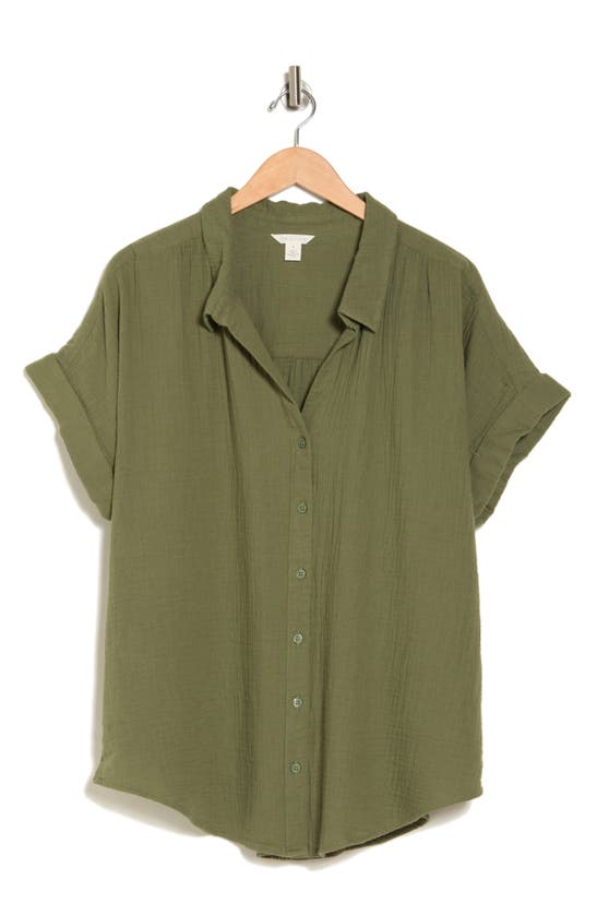 Caslon Duo Gauze Camp Shirt In Green Sorrel