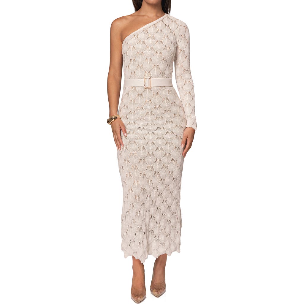 JLUXLABEL La Costa One-Shoulder Maxi Sweater Dress in Stone