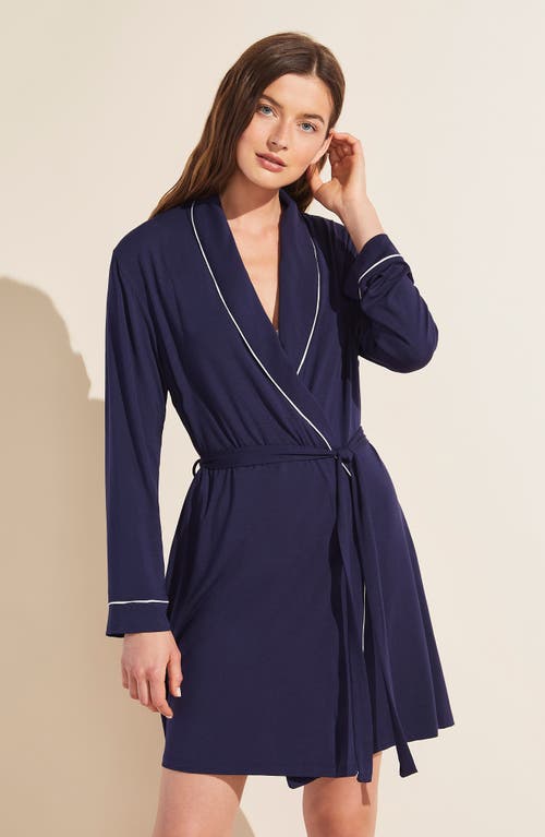 Shop Eberjey Gisele Classic Robe In Navy/ivory