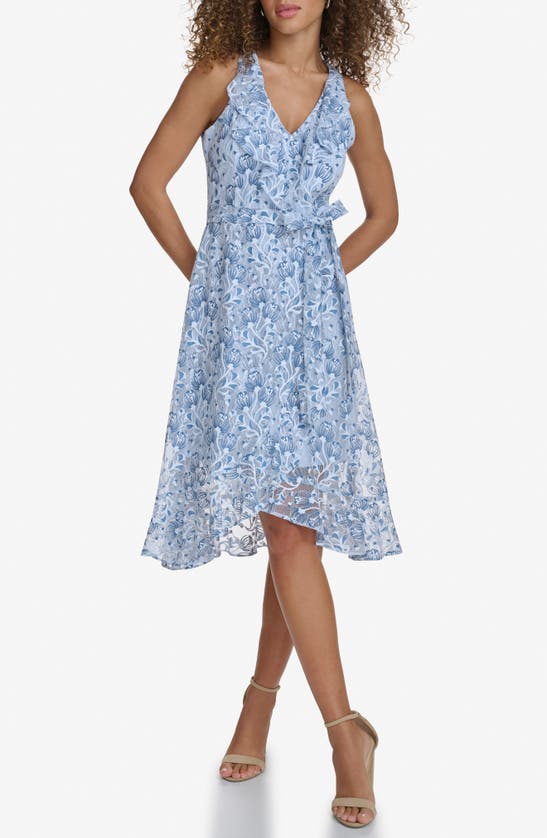 Shop Kensie Two-tone Lace Dress In Blue Multi
