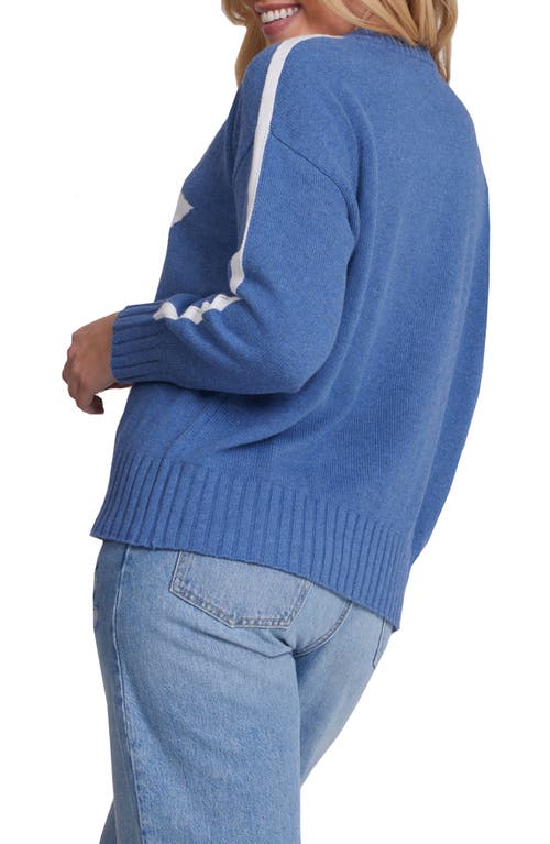 Minnie Rose Cotton Star Crewneck Sweater In Harbour Blue/white