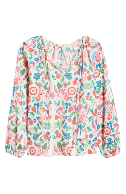 Shop Boden Serena Tropical Floral Cotton Tie Neck Top In Ivory, Tropic Parrot