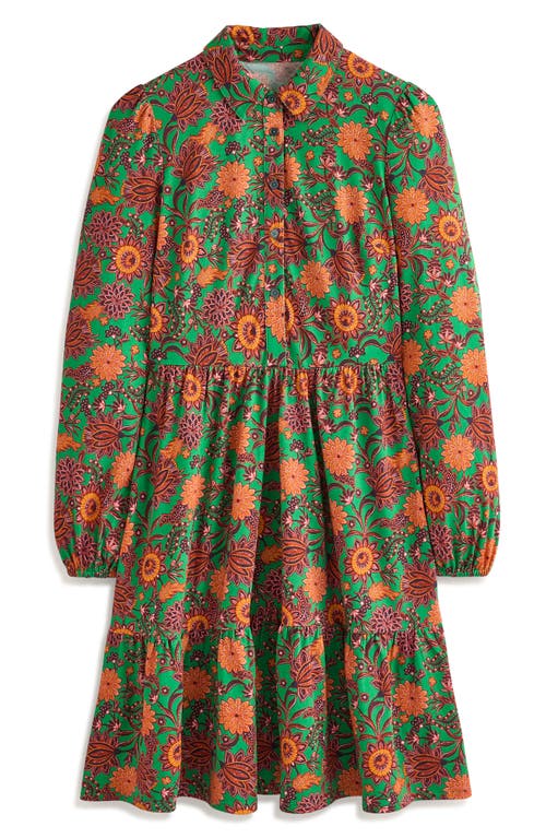 Shop Boden Floral Long Sleeve Tiered Shirtdress In Rich Emerald Ornate Bud