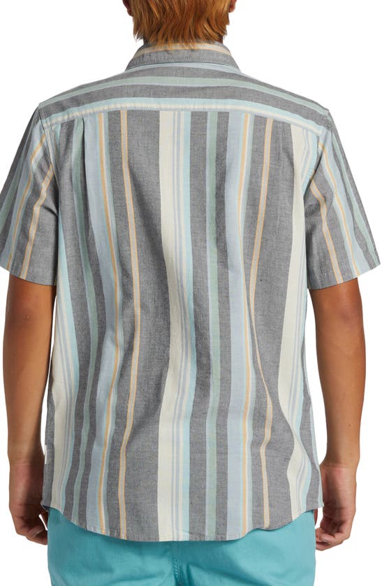 Shop Quiksilver Oxford Stripe Short Sleeve Button-up Shirt In Black Oxford Stripe