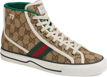 Gucci Blue GG Monogram Denim & White Leather Hightop Sneakers U.S 6 EU 36.5