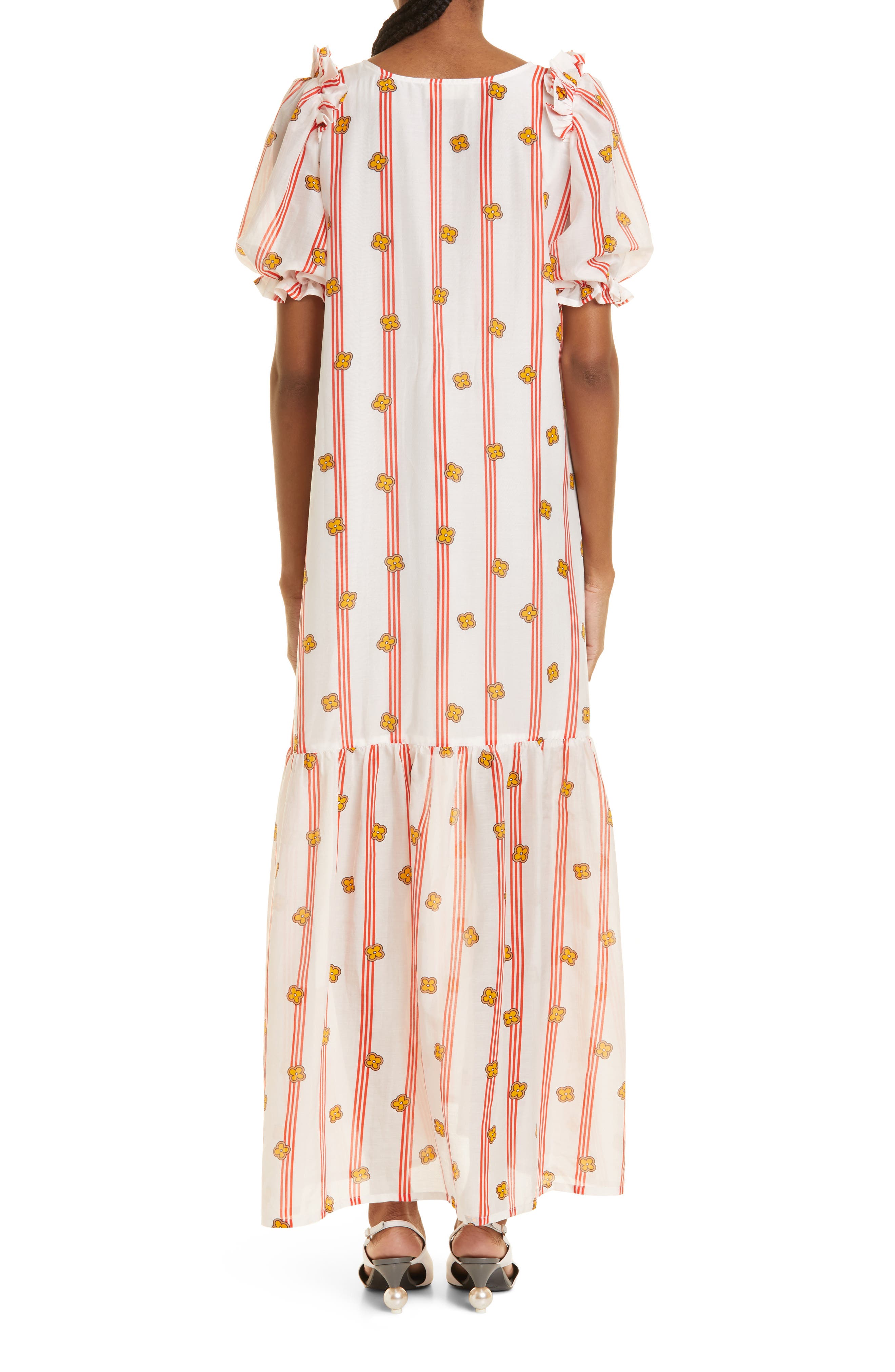 stripe ruffle cotton maxi dress