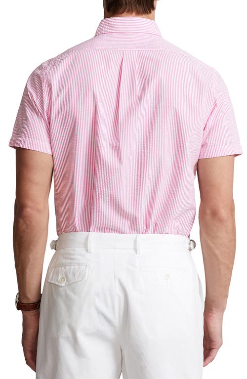 Shop Polo Ralph Lauren Stripe Seersucker Short Sleeve Button-down Shirt In Rose/white