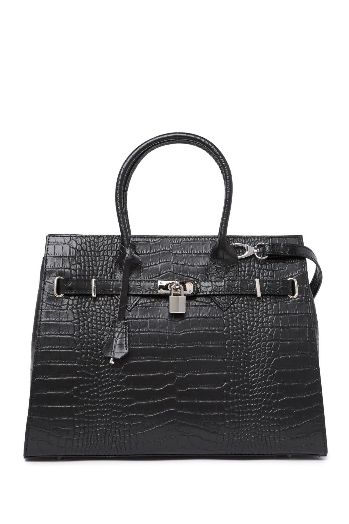 Costa Leather Croc Embossed Top Handle Satchel In Black ModeSens