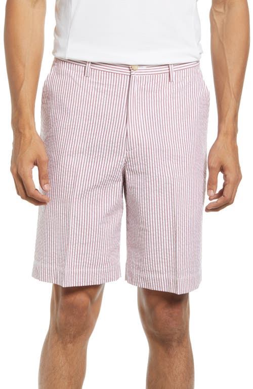 Pleated Seersucker Shorts in Garnet