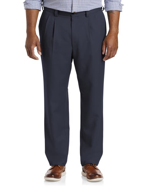 Oak Hill Waist-relaxer Pleated Microfiber Pants In Navy