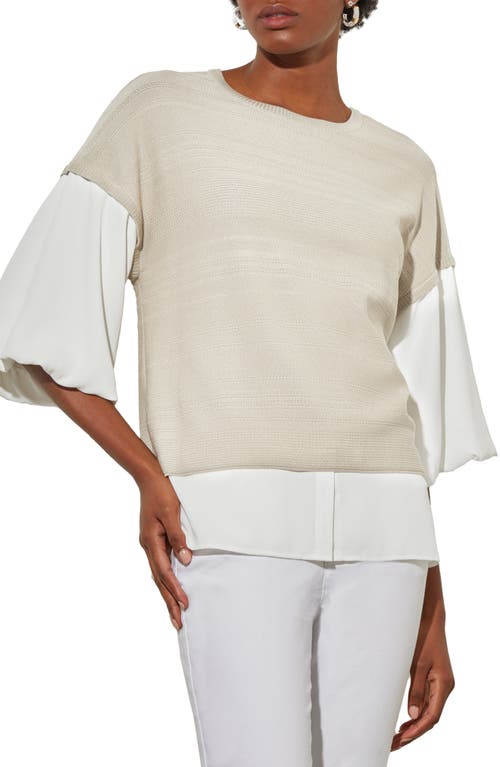 Ming Wang Colorblock Mixed Media Top In Limestone/white