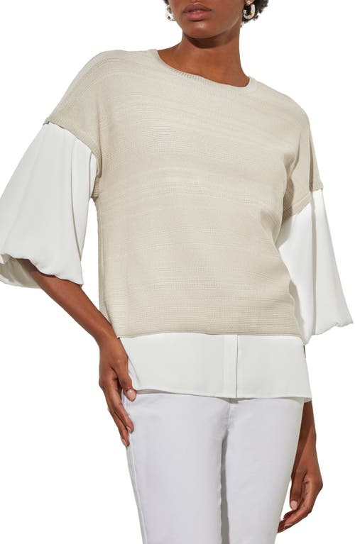 Shop Ming Wang Colorblock Mixed Media Top In Limestone/white